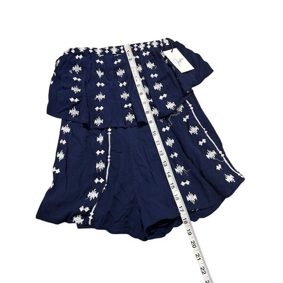 Japna Juniors XS Blue White Strapless Ruffle Boho Aztec Romper - Picture 7 of 7